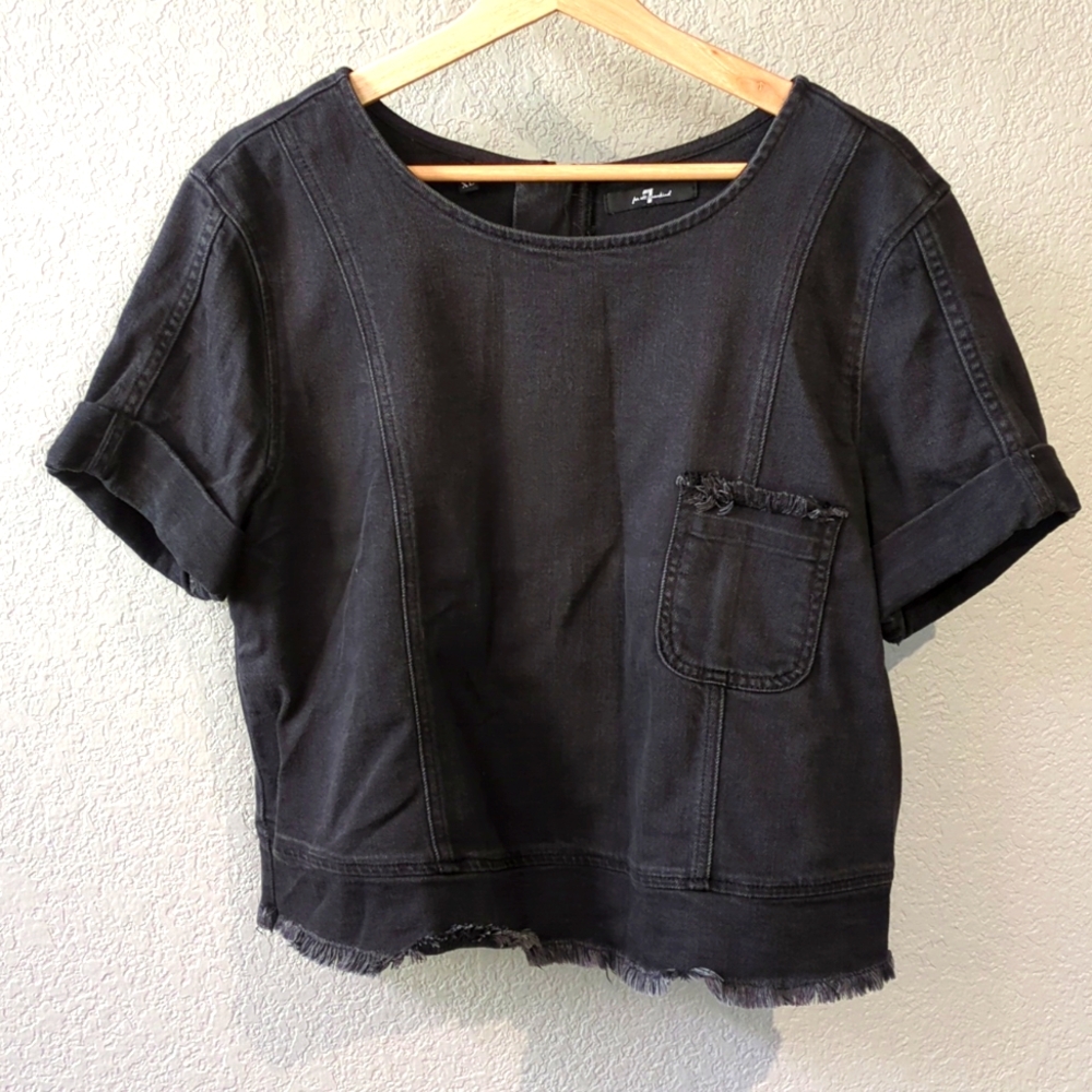 7 for All Mankind Cropped Black Denim Top